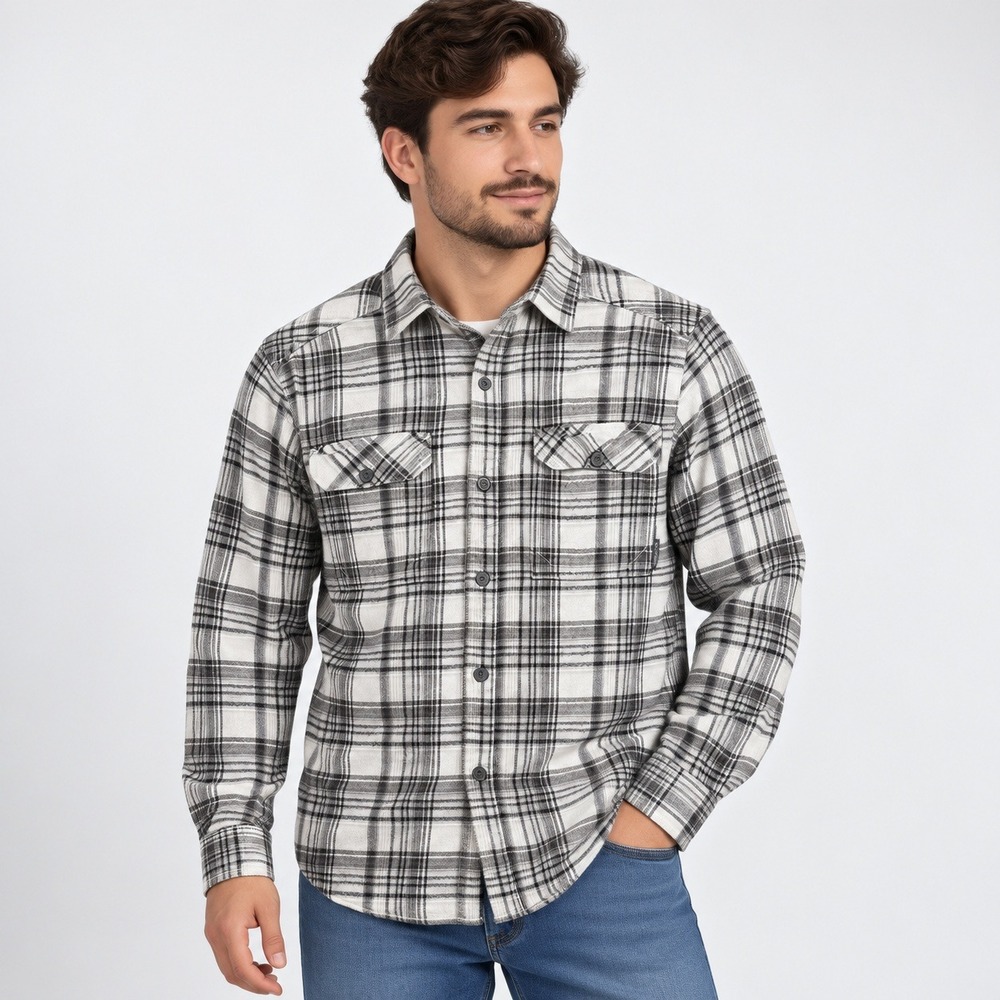 Columbia Flannel Shirt Mens Small Grey White Plaid Long Sleeve Button Down